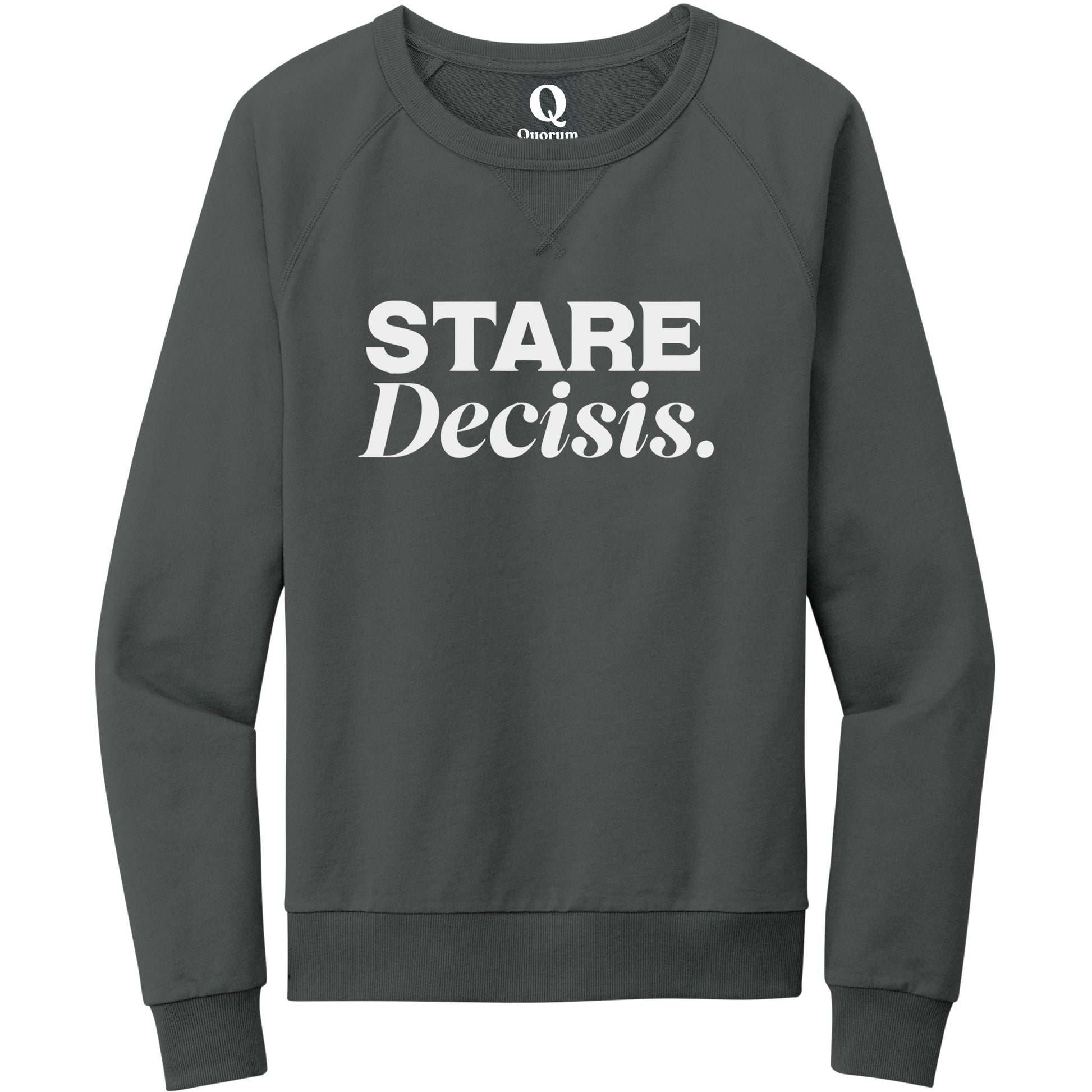 "Stare Decisis." Quorum Crewneck Sweatshirt editorial print in Terrain Grey