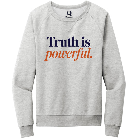 "Truth is powerful." Quorum Crewneck Sweatshirt front print in Granite Grey Heather
