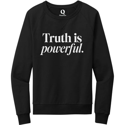 "Truth is powerful." Quorum Crewneck Sweatshirt editorial print in Deep Black
