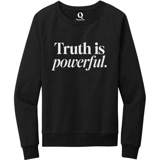 "Truth is powerful." Quorum Crewneck Sweatshirt editorial print in Deep Black