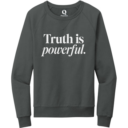 "Truth is powerful." Quorum Crewneck Sweatshirt editorial print in Terrain Grey
