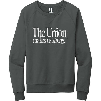 "The Union makes us strong." Quorum Crewneck Sweatshirt editorial print in Terrain Grey