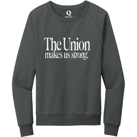 "The Union makes us strong." Quorum Crewneck Sweatshirt editorial print in Terrain Grey