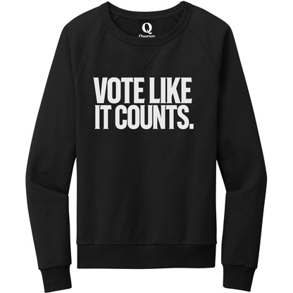 "Vote like it counts." Quorum Crewneck Sweatshirt editorial print in Deep Black