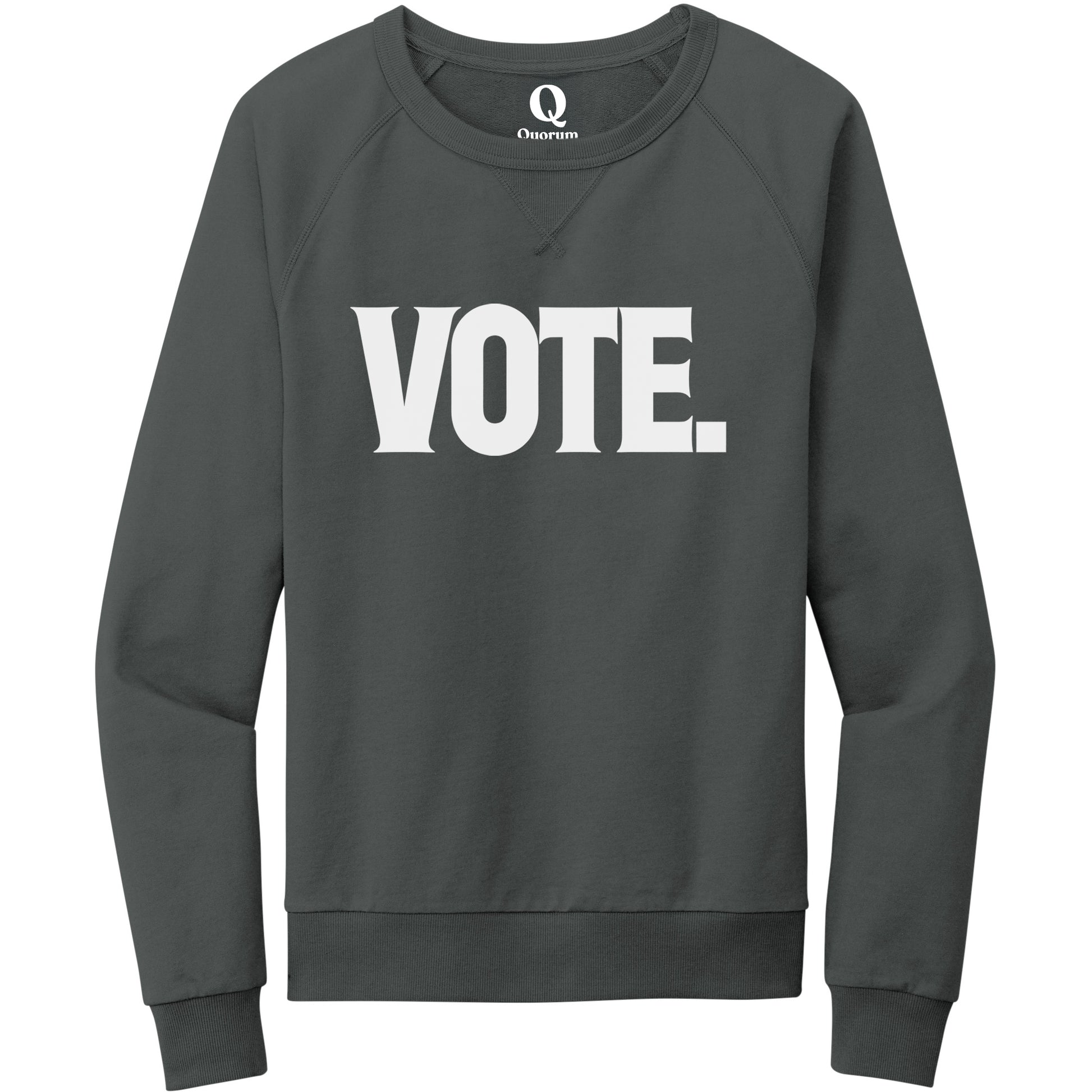 "Vote." Quorum Crewneck Sweatshirt editorial print in Terrain Grey