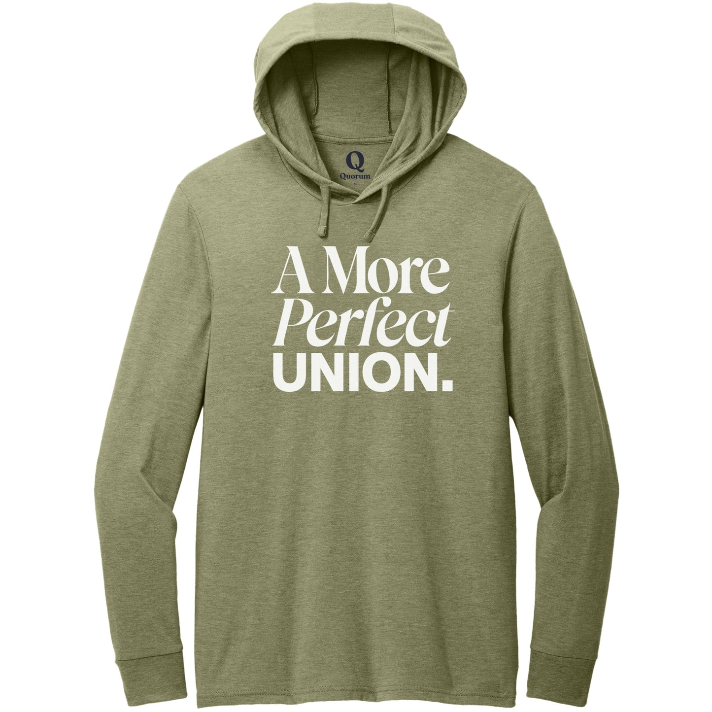 "A More Perfect Union." Quorum Tri-Blend Hoodie Tee editorial print in Olive You Green