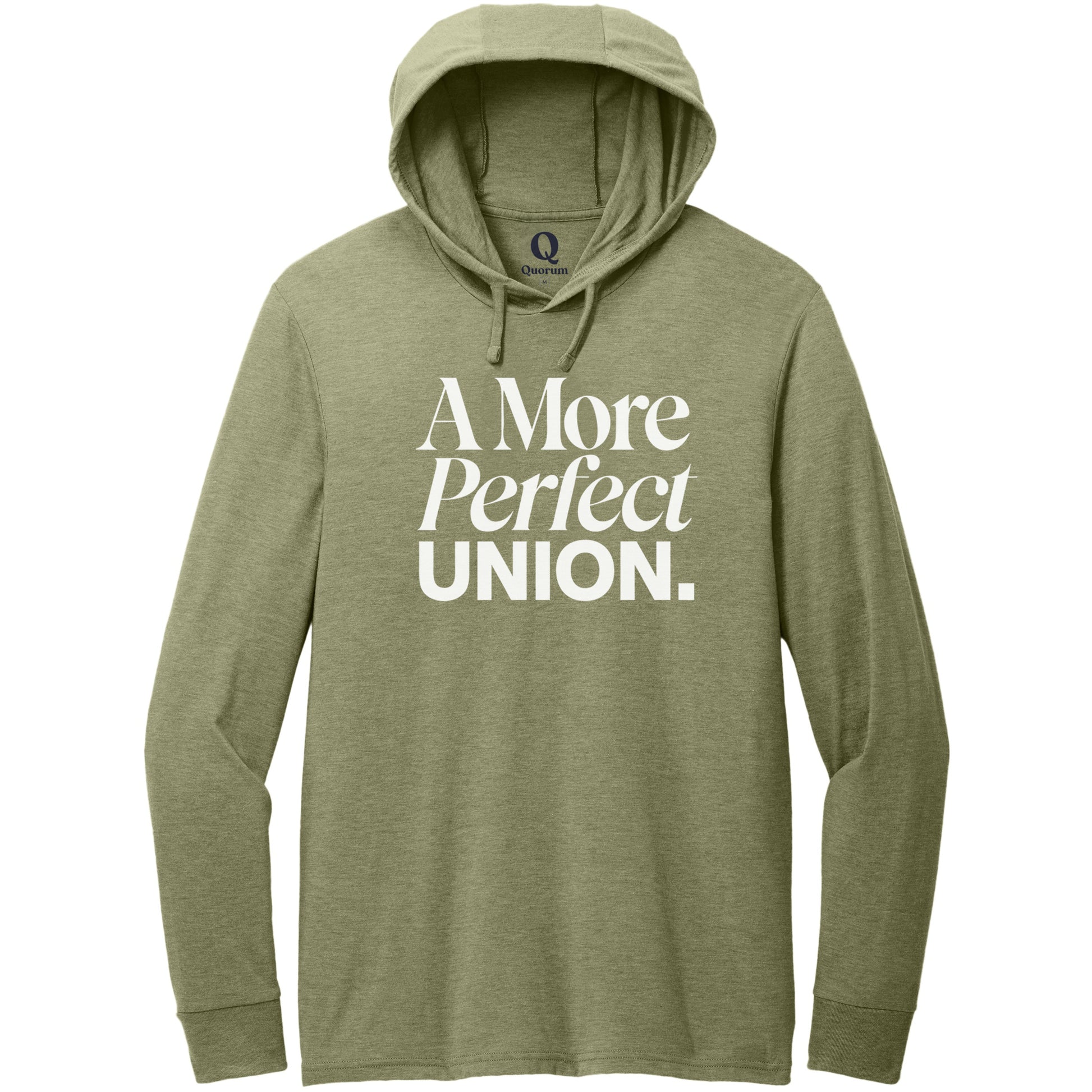 "A More Perfect Union." Quorum Tri-Blend Hoodie Tee editorial print in Olive You Green