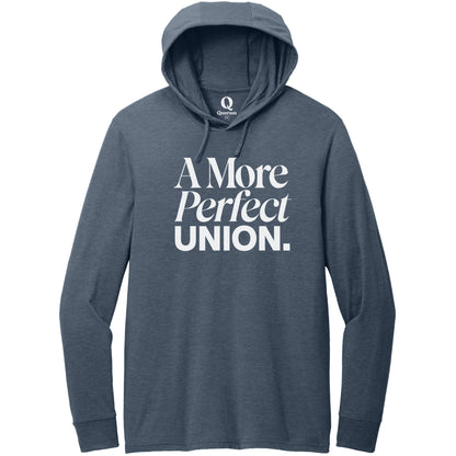 "A More Perfect Union." Quorum Tri-Blend Hoodie Tee editorial print in Rebel Blue