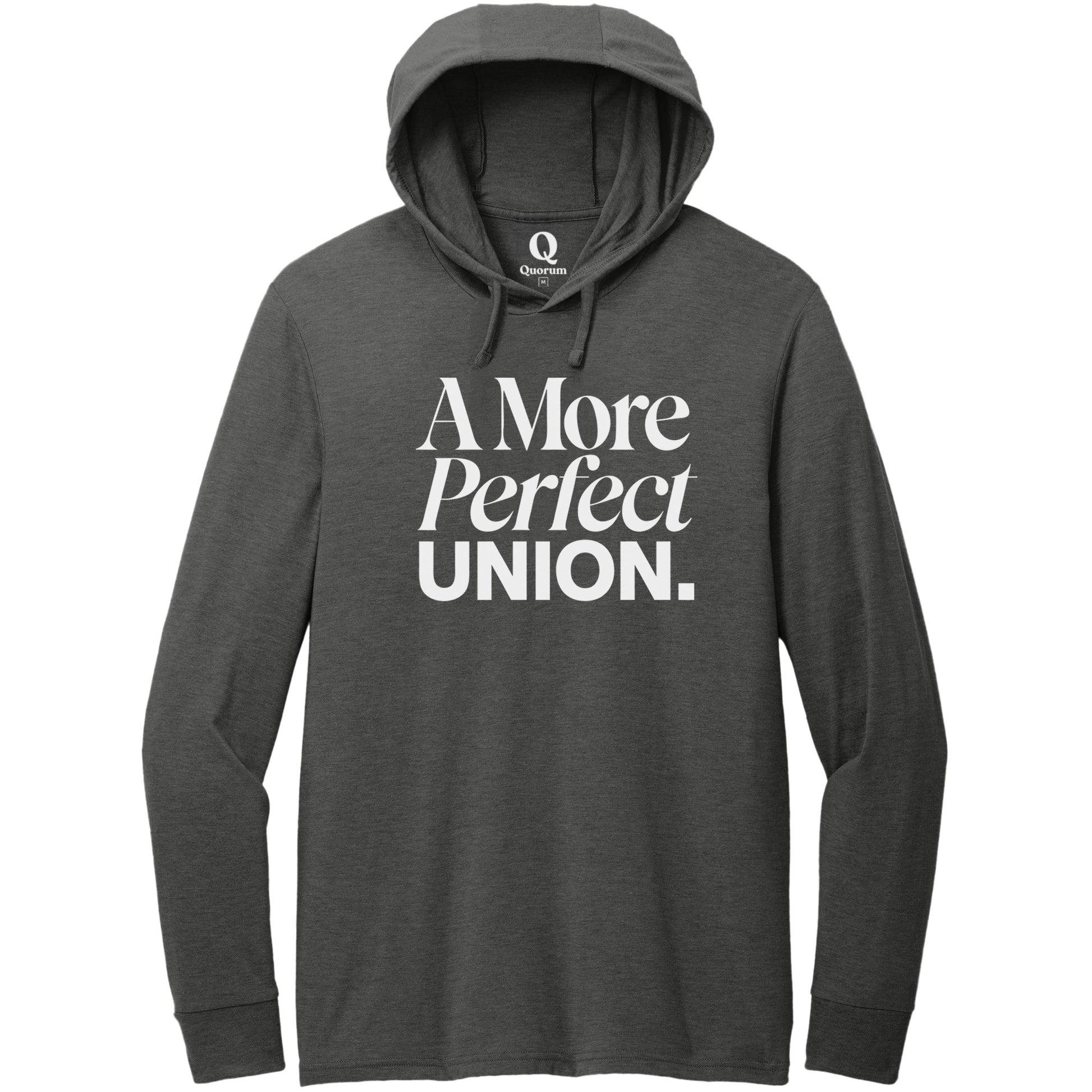 "A More Perfect Union." Quorum Tri-Blend Hoodie Tee editorial print in Space Black