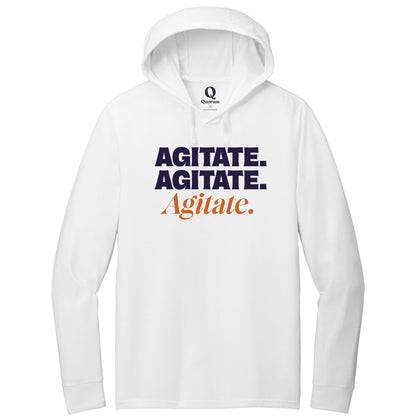 "Agitate. Agitate. Agitate." Quorum Tri-Blend Hoodie Tee front print in Bright White