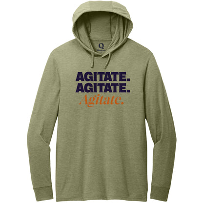 "Agitate. Agitate. Agitate." Quorum Tri-Blend Hoodie Tee front print in Olive You Green