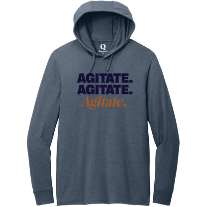 "Agitate. Agitate. Agitate." Quorum Tri-Blend Hoodie Tee front print in Rebel Blue