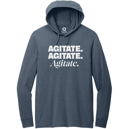 "Agitate. Agitate. Agitate." Quorum Tri-Blend Hoodie Tee editorial print in Rebel Blue