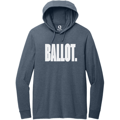 "Ballot." Quorum Tri-Blend Hoodie Tee editorial print in Rebel Blue