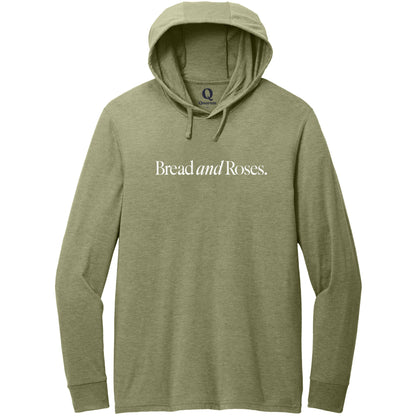 "Bread and Roses." Quorum Tri-Blend Hoodie Tee editorial print in Olive You Green