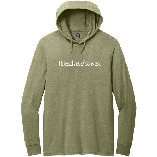 "Bread and Roses." Quorum Tri-Blend Hoodie Tee editorial print in Olive You Green