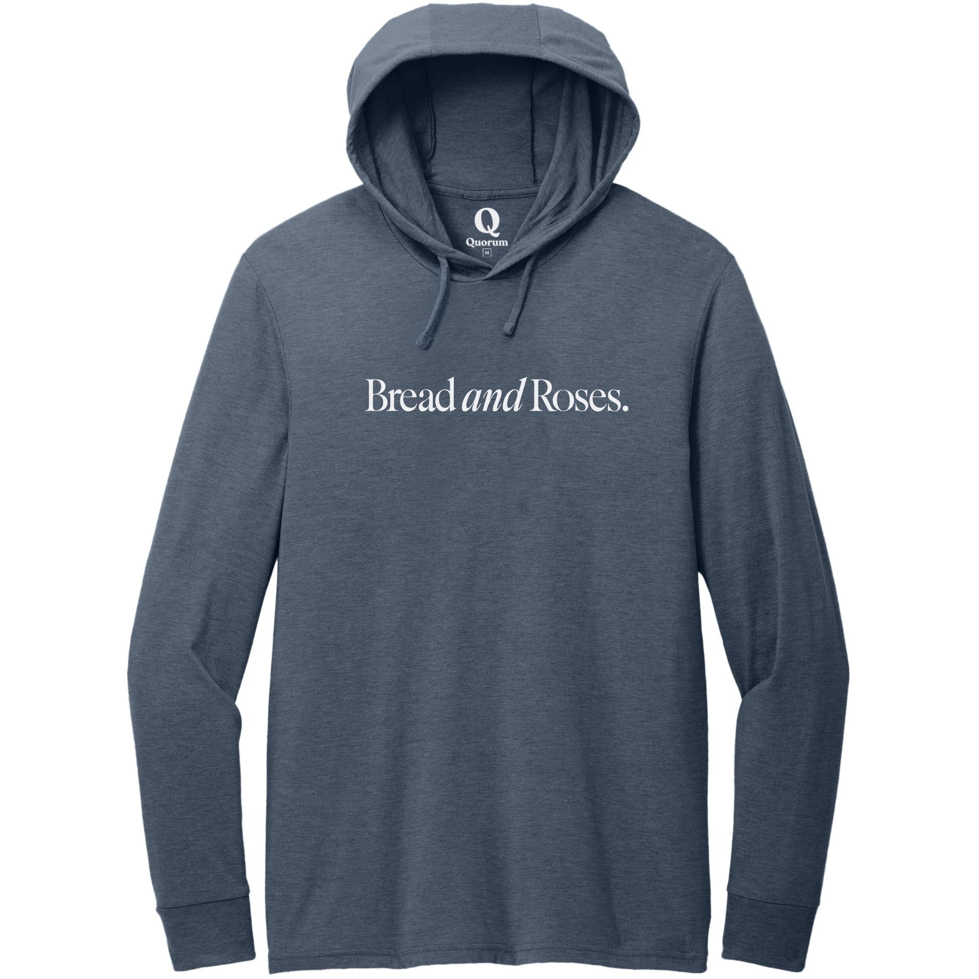 "Bread and Roses." Quorum Tri-Blend Hoodie Tee editorial print in Rebel Blue