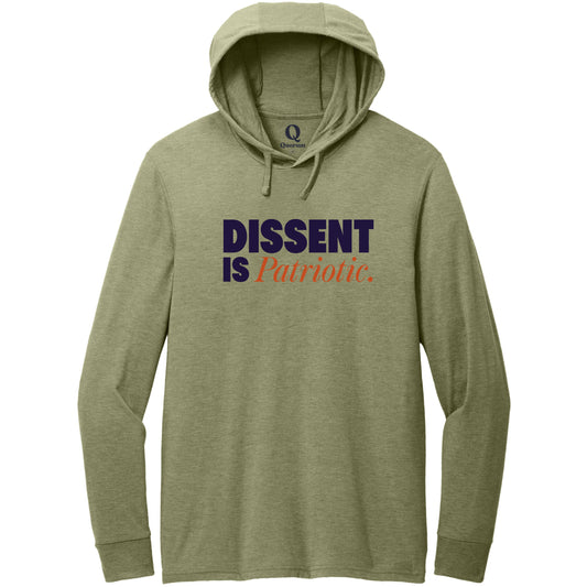 "Dissent is Patriotic." Quorum Tri-Blend Hoodie Tee front print in Olive You Green