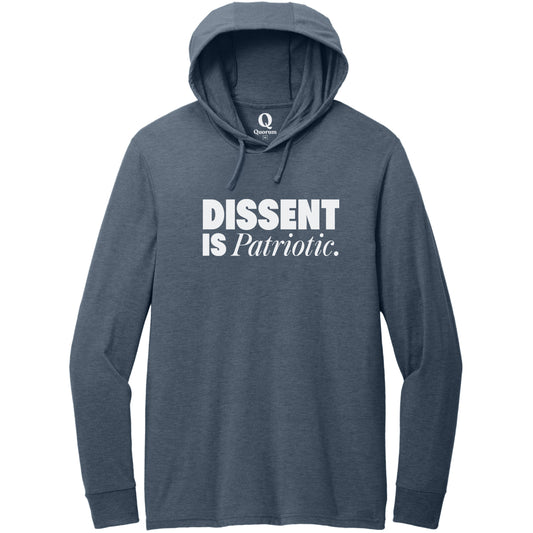 "Dissent is Patriotic." Quorum Tri-Blend Hoodie Tee editorial print in Rebel Blue
