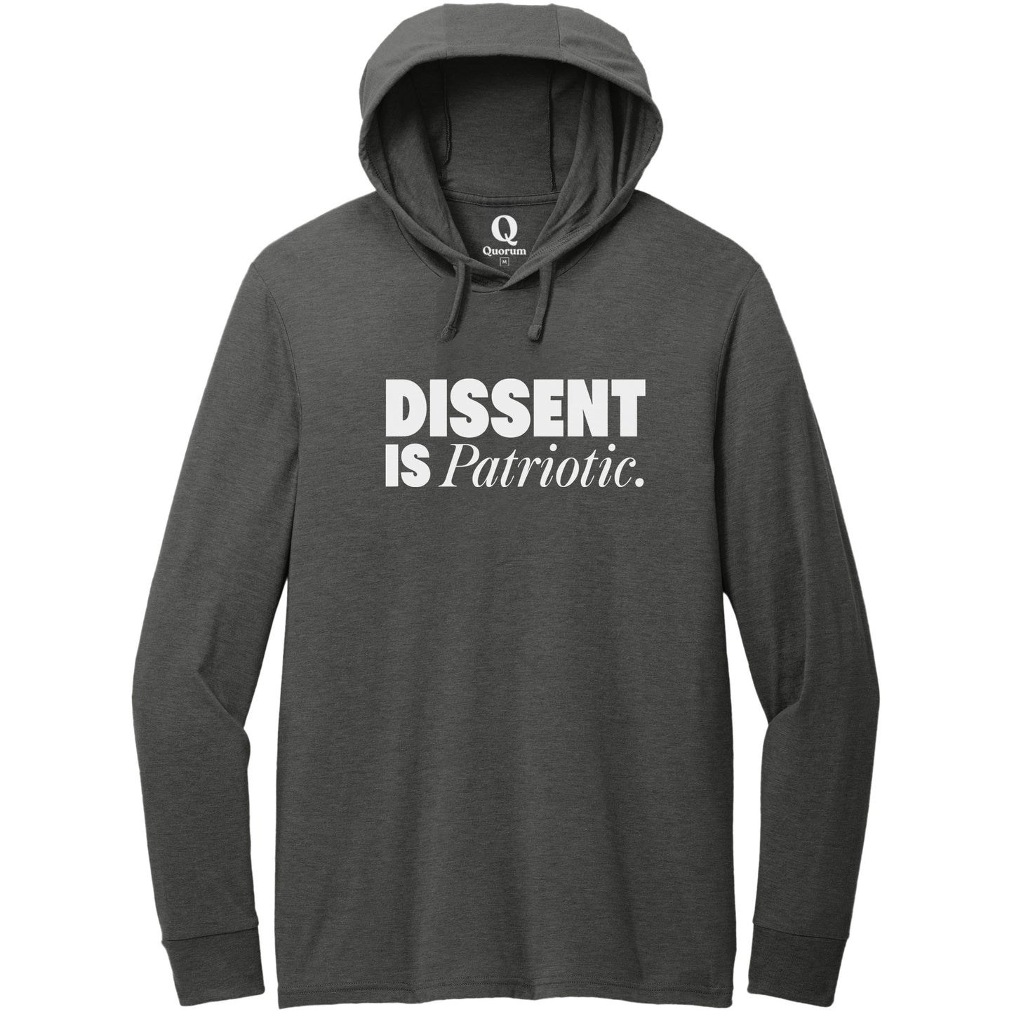"Dissent is Patriotic." Quorum Tri-Blend Hoodie Tee editorial print in Space Black
