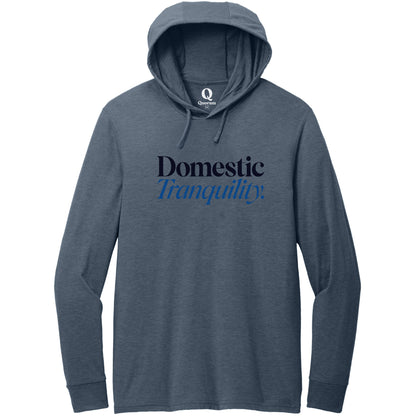 "Domestic Tranquility." Quorum Tri-Blend Hoodie Tee front print in Rebel Blue