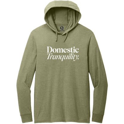 "Domestic Tranquility." Quorum Tri-Blend Hoodie Tee editorial print in Olive You Green