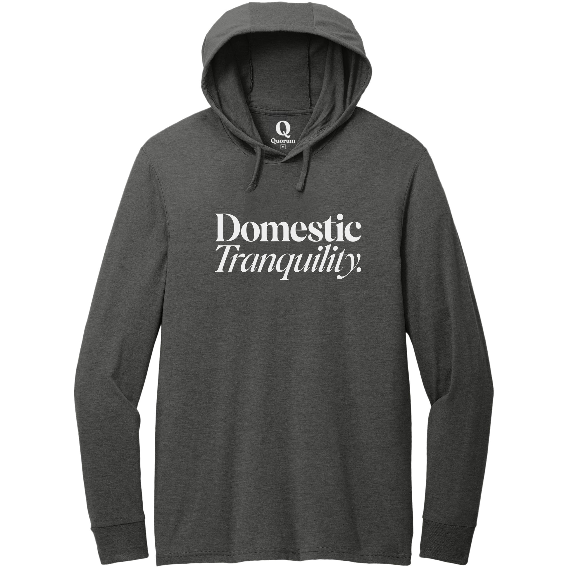 "Domestic Tranquility." Quorum Tri-Blend Hoodie Tee editorial print in Space Black