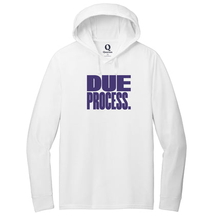 "Due Process." Quorum Tri-Blend Hoodie Tee front print in Bright White