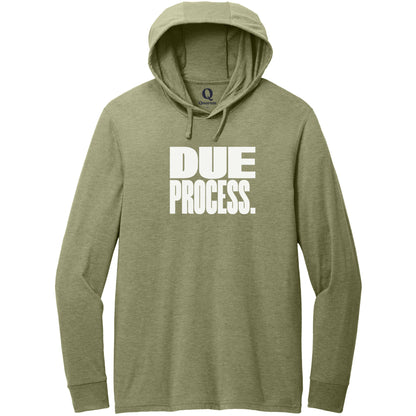 "Due Process." Quorum Tri-Blend Hoodie Tee editorial print in Olive You Green