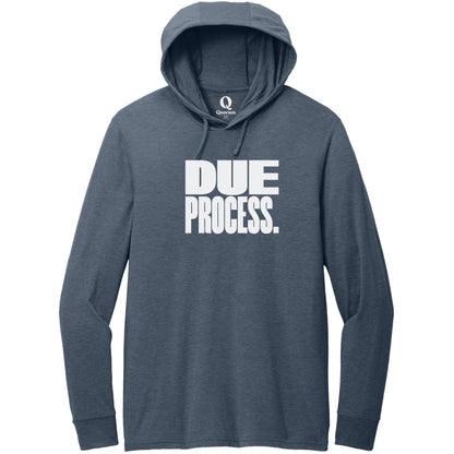 "Due Process." Quorum Tri-Blend Hoodie Tee editorial print in Rebel Blue