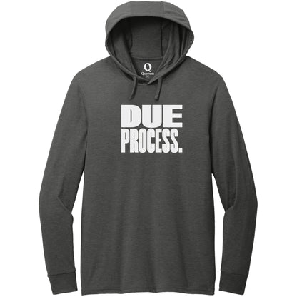 "Due Process." Quorum Tri-Blend Hoodie Tee editorial print in Space Black