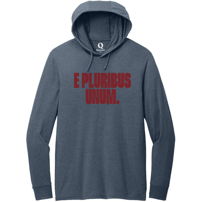 "E Pluribus Unum." Quorum Tri-Blend Hoodie Tee front print in Rebel Blue