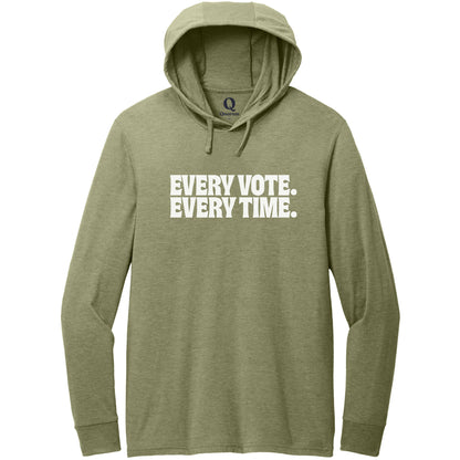 "Every Vote. Every Time." Quorum Tri-Blend Hoodie Tee editorial print in Olive You Green