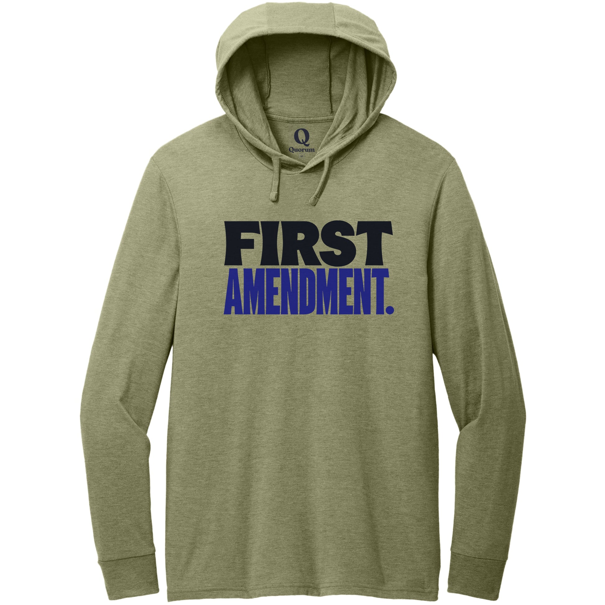 "First Amendment." Quorum Tri-Blend Hoodie Tee front print in Olive You Green