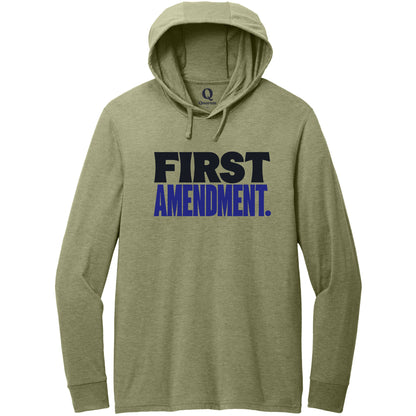 "First Amendment." Quorum Tri-Blend Hoodie Tee front print in Olive You Green