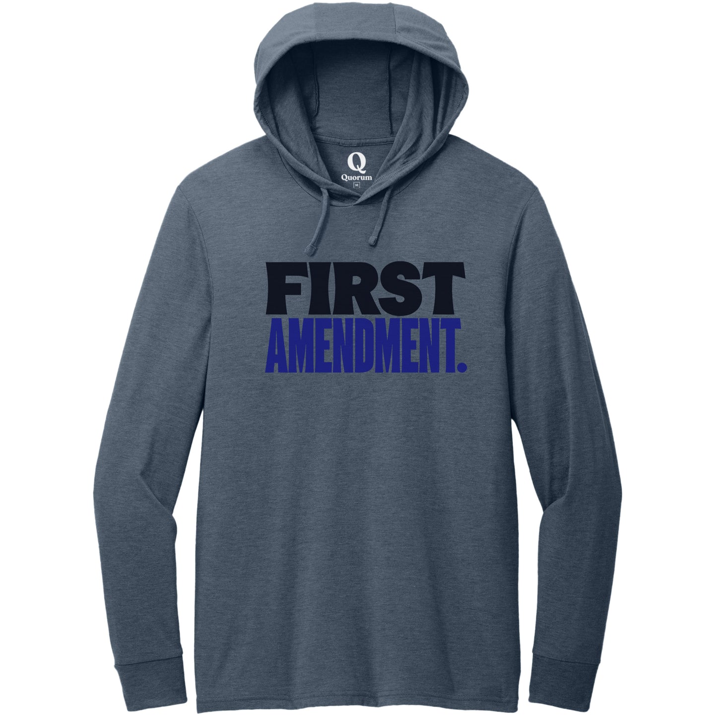 "First Amendment." Quorum Tri-Blend Hoodie Tee front print in Rebel Blue