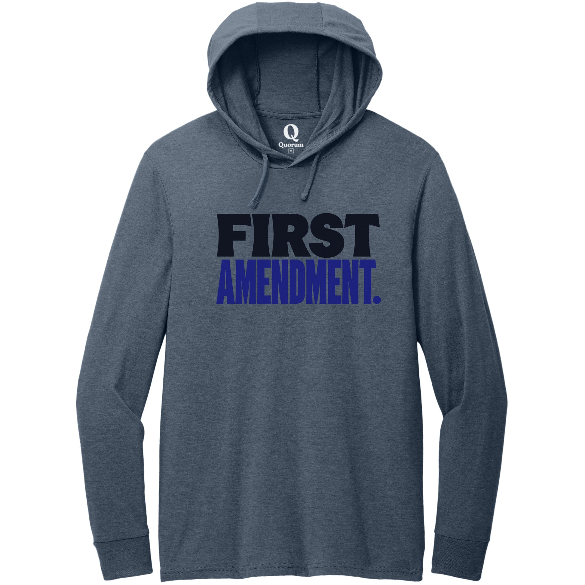 "First Amendment." Quorum Tri-Blend Hoodie Tee front print in Rebel Blue