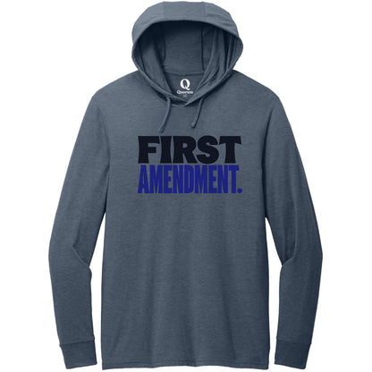 "First Amendment." Quorum Tri-Blend Hoodie Tee front print in Rebel Blue