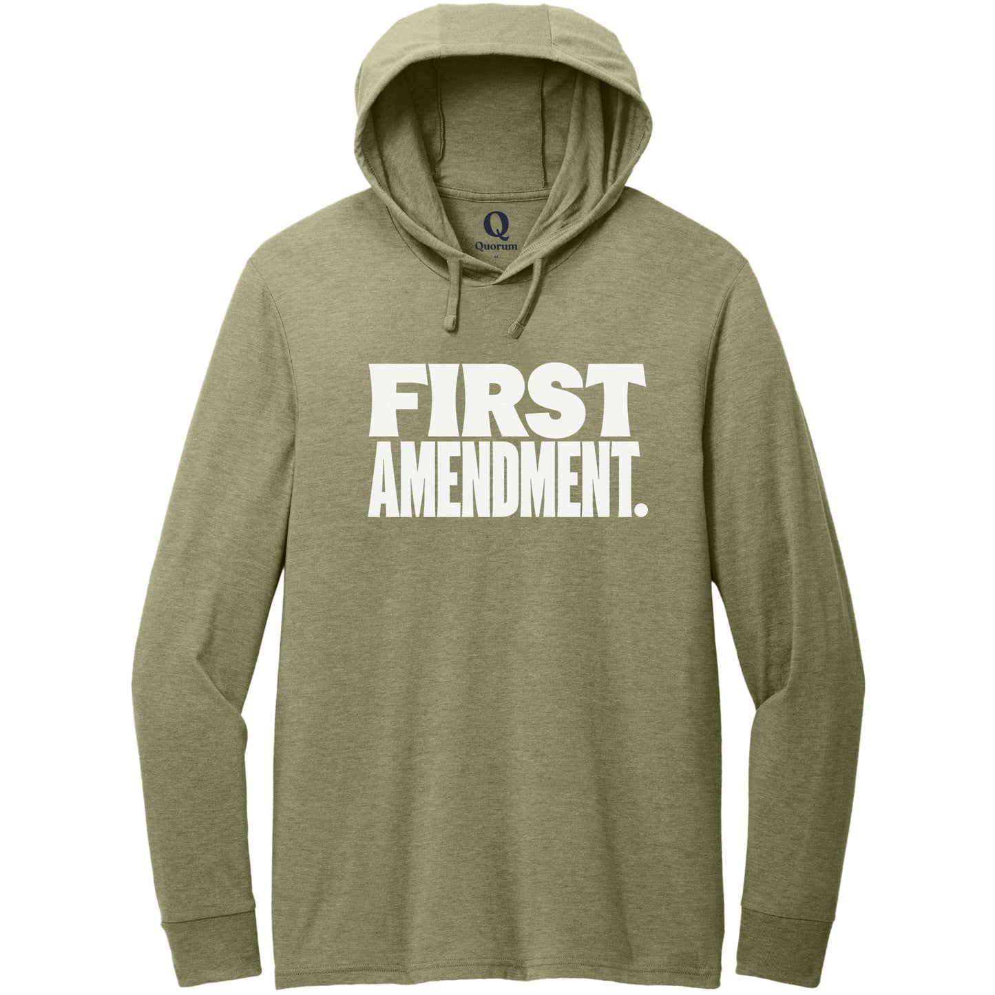 "First Amendment." Quorum Tri-Blend Hoodie Tee editorial print in Olive You Green