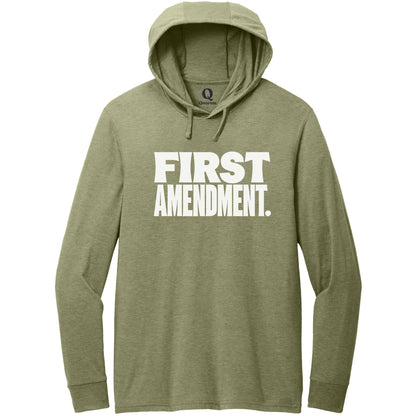 "First Amendment." Quorum Tri-Blend Hoodie Tee editorial print in Olive You Green