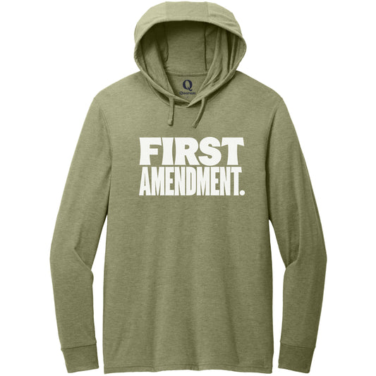 "First Amendment." Quorum Tri-Blend Hoodie Tee editorial print in Olive You Green