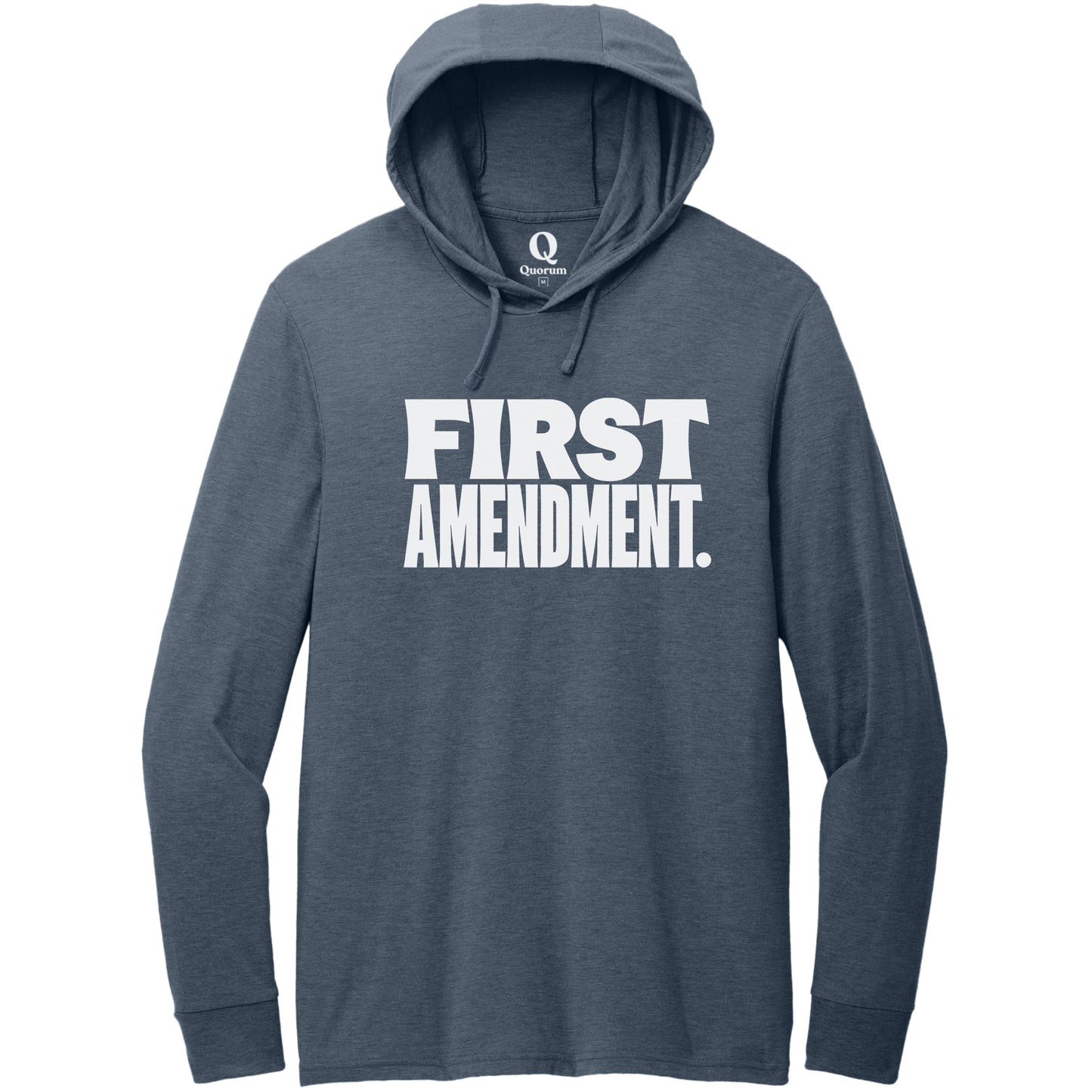 "First Amendment." Quorum Tri-Blend Hoodie Tee editorial print in Rebel Blue