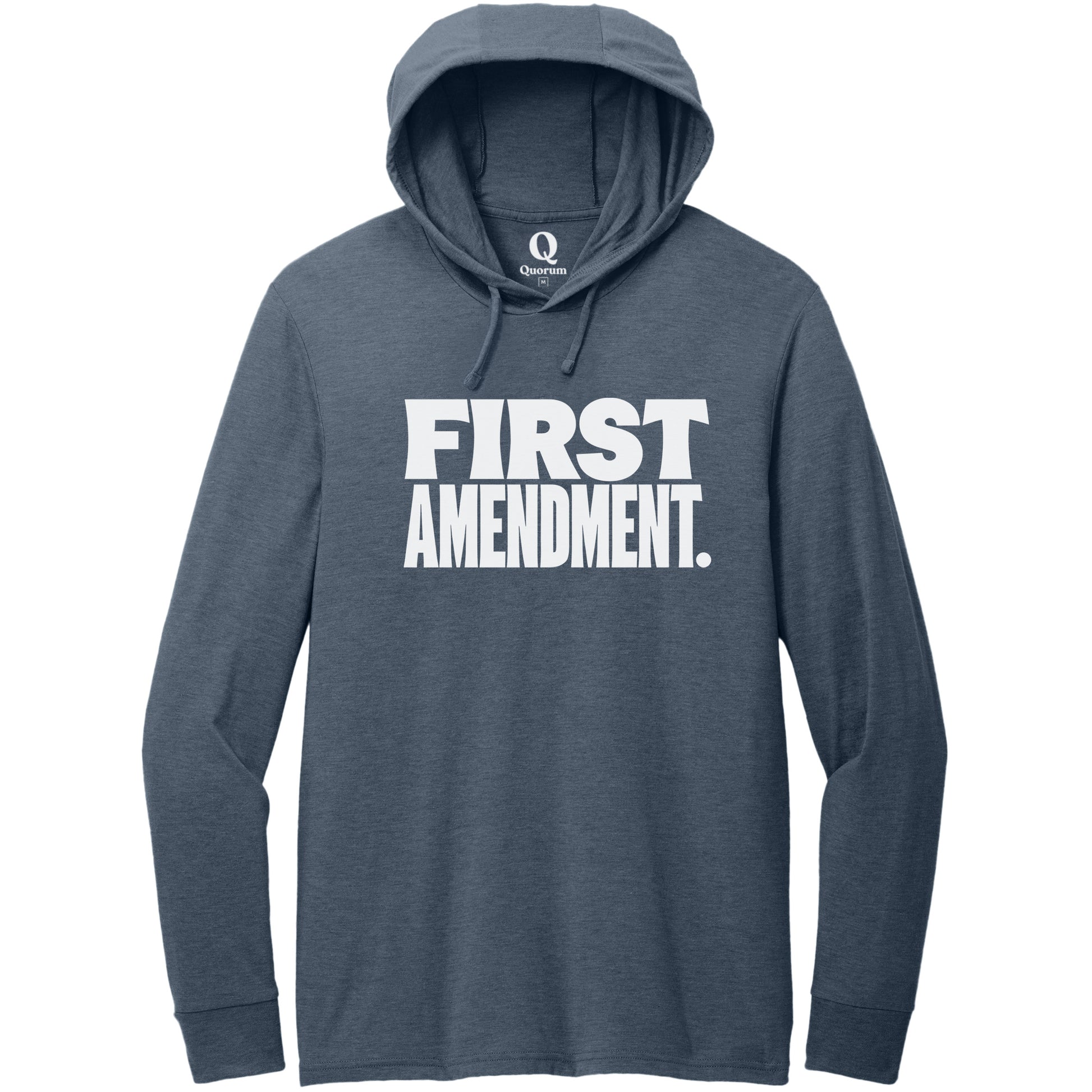 "First Amendment." Quorum Tri-Blend Hoodie Tee editorial print in Rebel Blue