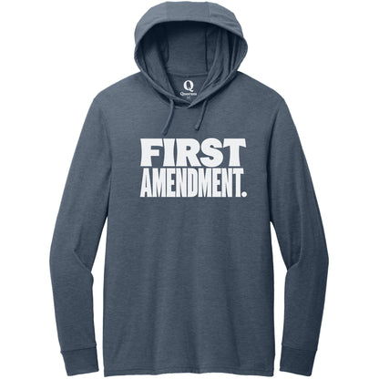 "First Amendment." Quorum Tri-Blend Hoodie Tee editorial print in Rebel Blue
