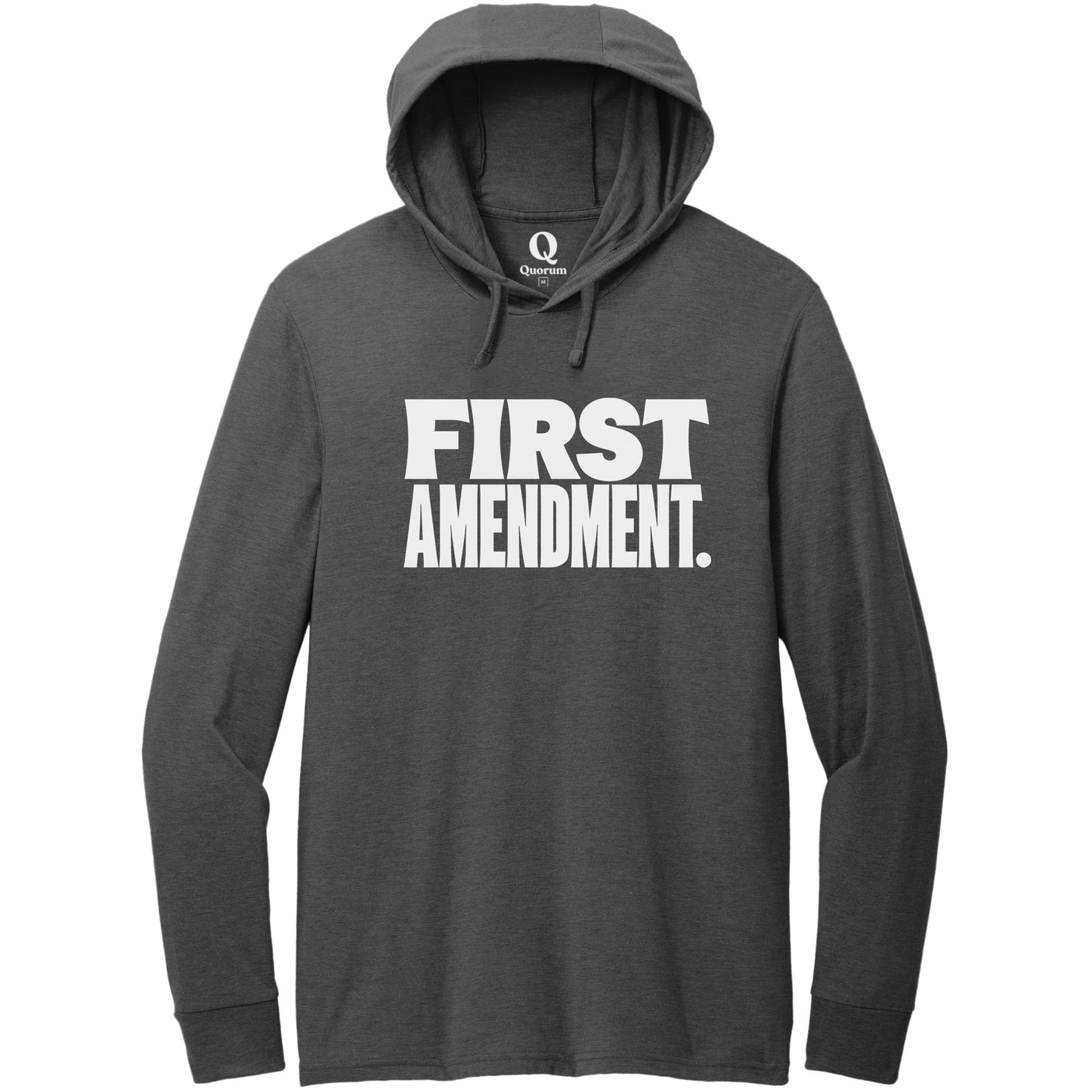 "First Amendment." Quorum Tri-Blend Hoodie Tee editorial print in Space Black