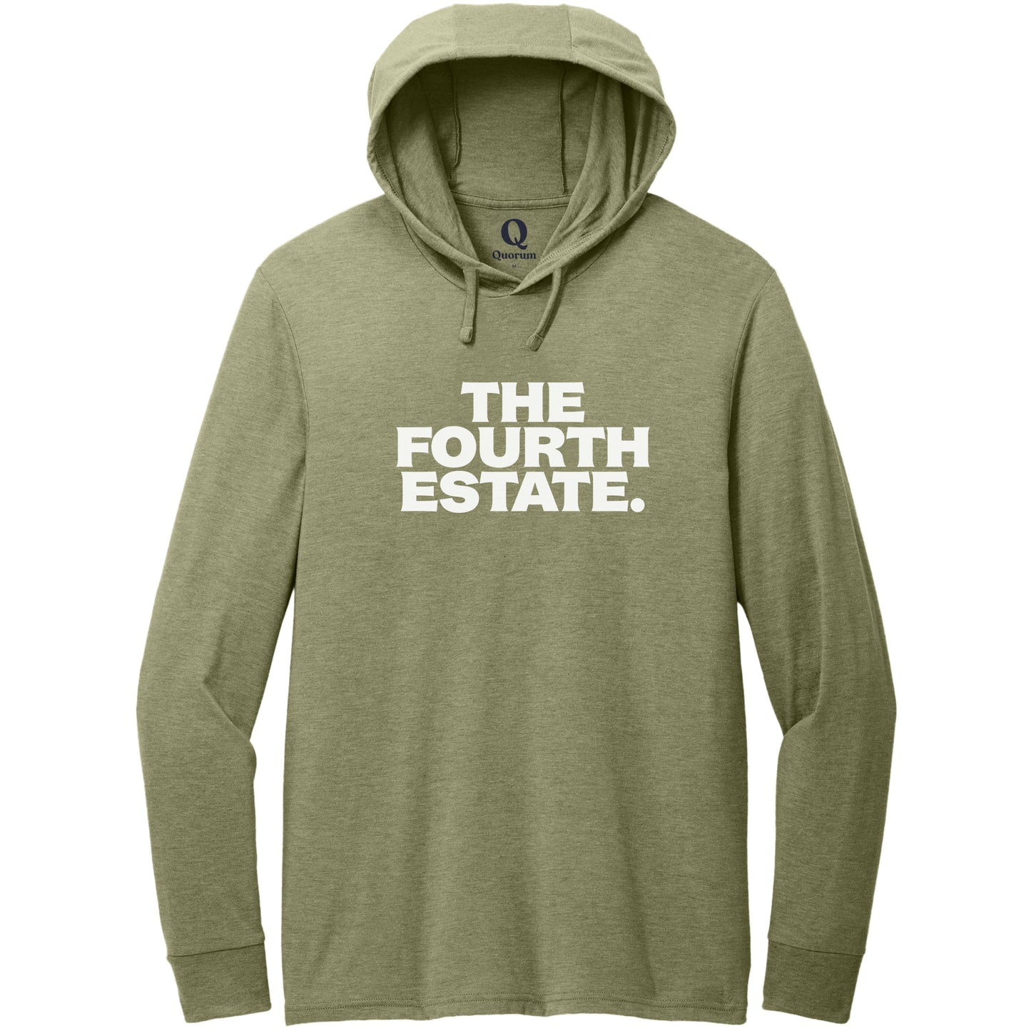 "The Fourth Estate." Quorum Tri-Blend Hoodie Tee editorial print in Olive You Green