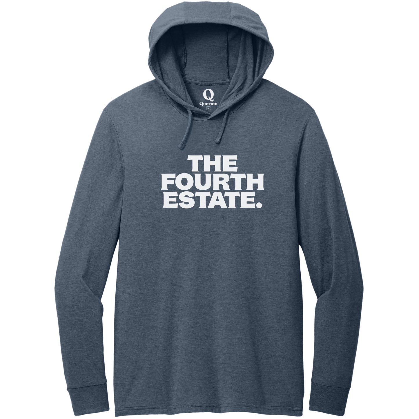 "The Fourth Estate." Quorum Tri-Blend Hoodie Tee editorial print in Rebel Blue