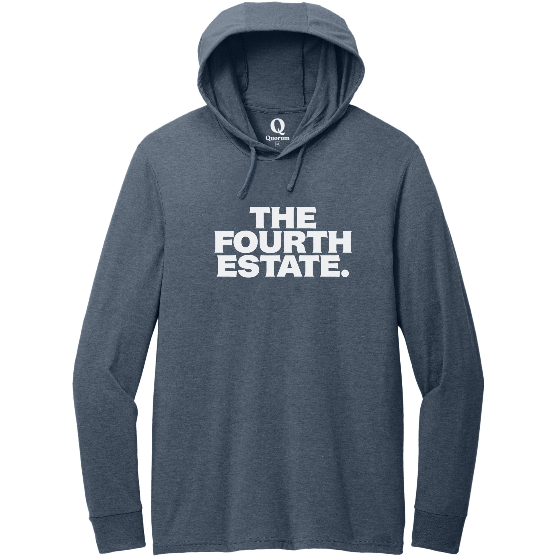 "The Fourth Estate." Quorum Tri-Blend Hoodie Tee editorial print in Rebel Blue