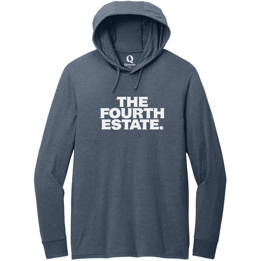 "The Fourth Estate." Quorum Tri-Blend Hoodie Tee editorial print in Rebel Blue