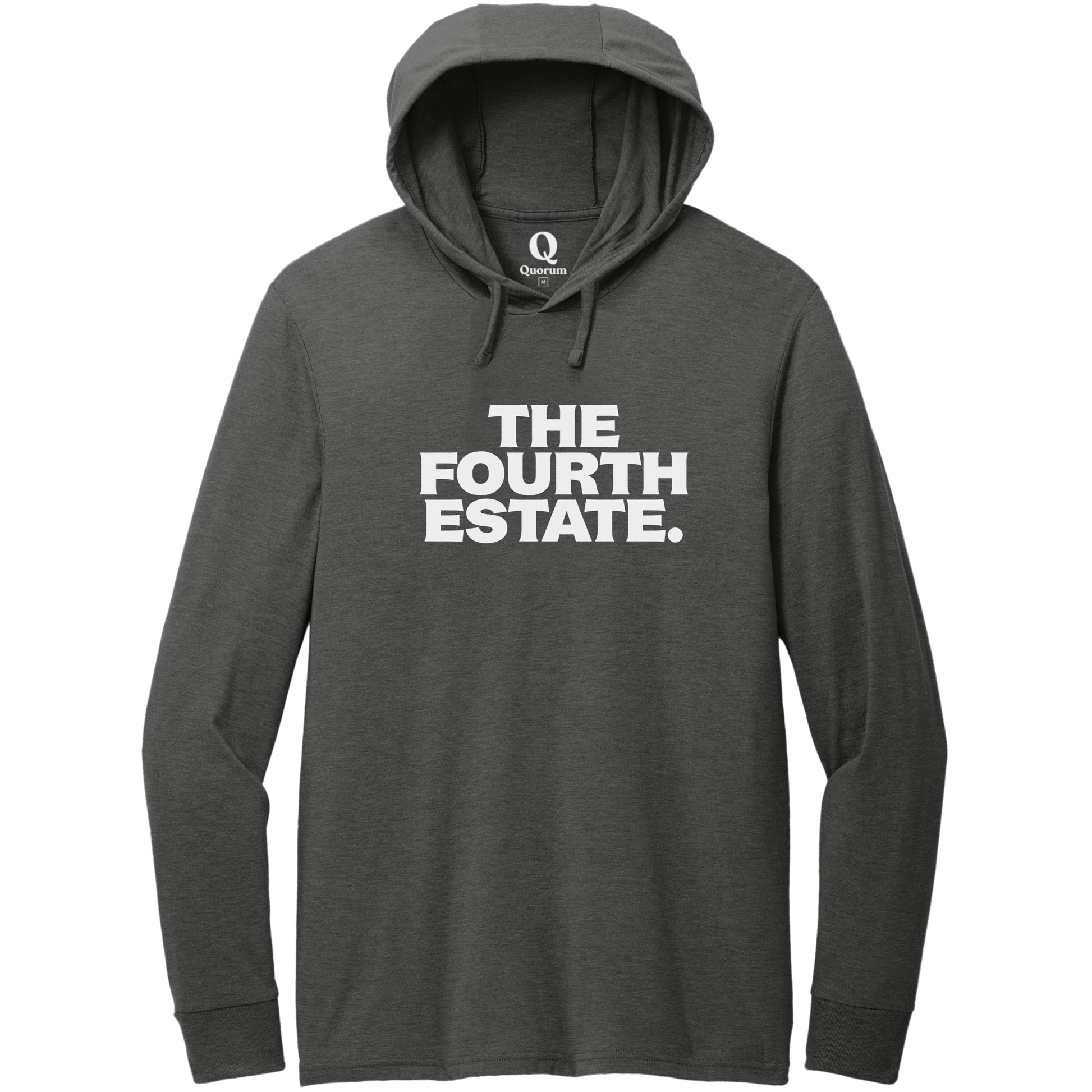 "The Fourth Estate." Quorum Tri-Blend Hoodie Tee editorial print in Space Black